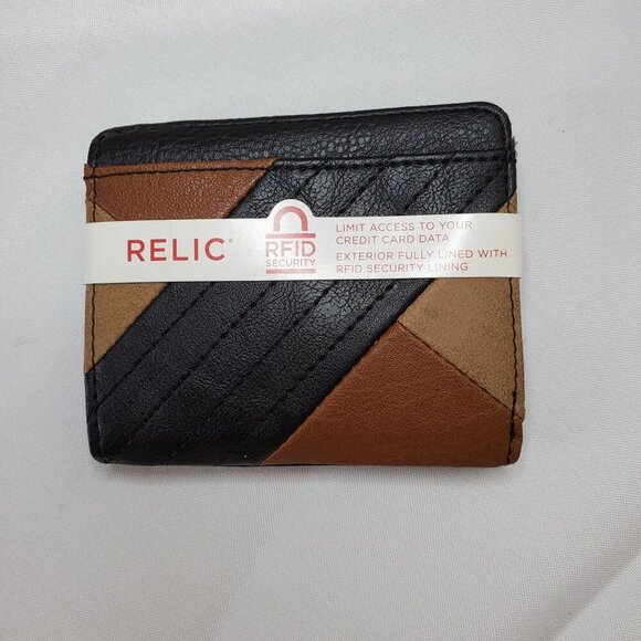 Relic Mens Bifold Wallet Card Holder Black & Brown Leather RFID-Blocking - Picture 8 of 8